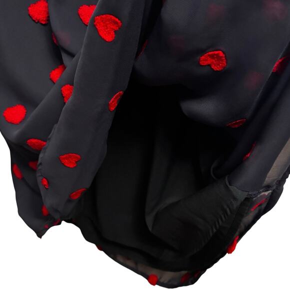 ModCloth Dress Navy Blue Chiffon Fuzzy Heart Appliqué Medium Twee Retro Quirky - Picture 6 of 9